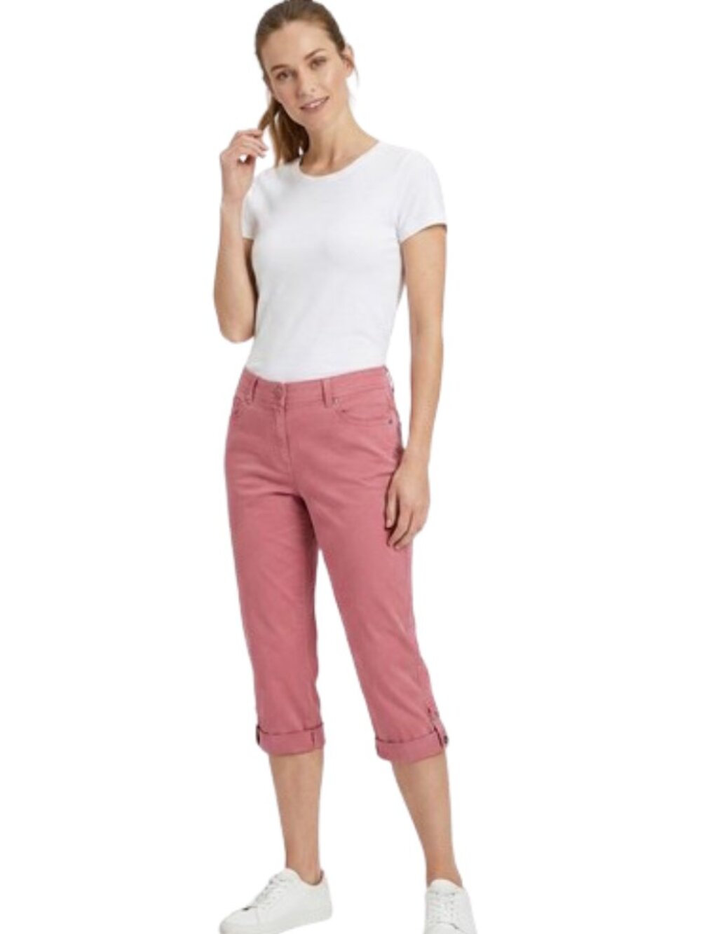 New Directions SALE Capri Pants High Rise Deep Coral-Pink Hem Tab Pockets sz. 14